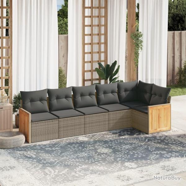 Salon de jardin 6 pcs avec coussins gris r�sine tress�e