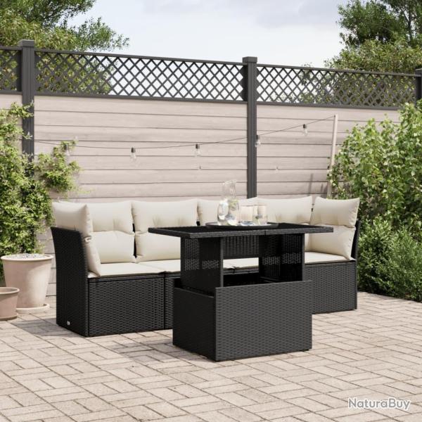 Salon de jardin 5 pcs avec coussins noir r�sine tress�e