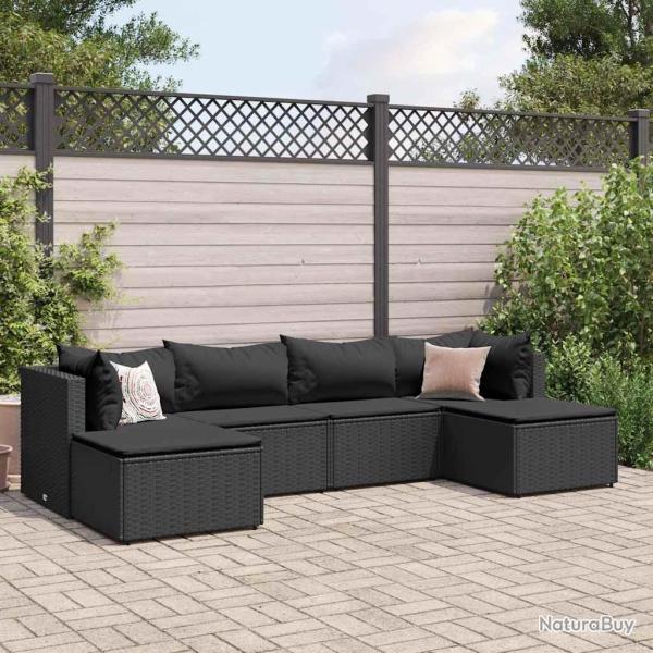 Salon de jardin 6 pcs avec coussins Noir Rsine tresse alsavelo