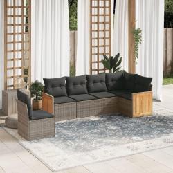 Salon de jardin 6 pcs avec coussins gris r&eacute;sine tress&eacute;e