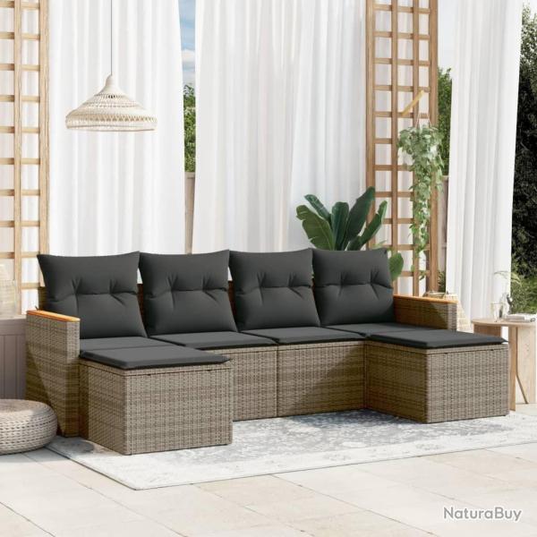 Salon de jardin 6 pcs avec coussins gris r�sine tress�e