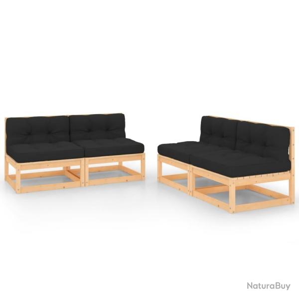 Salon de jardin 4 pcs avec coussins Bois de pin massif alsavelo
