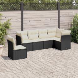 Salon de jardin 6 pcs avec coussins noir r&eacute;sine tress&eacute;e