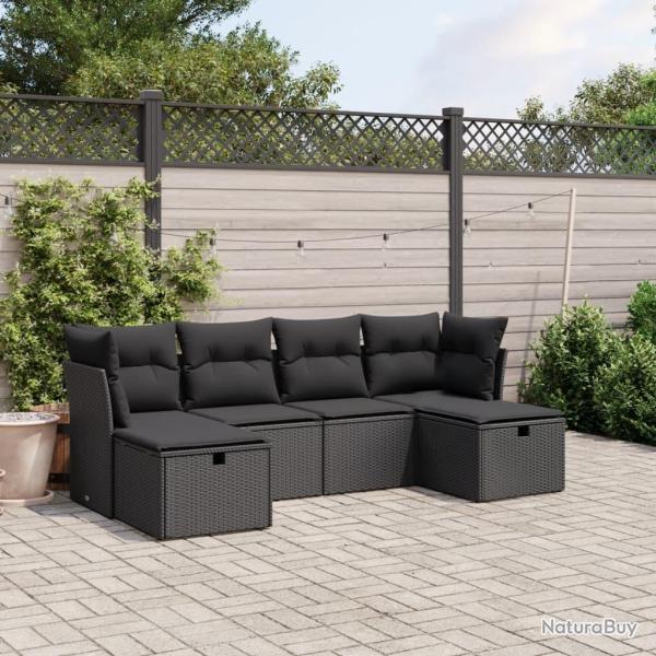Salon de jardin 6 pcs avec coussins noir r�sine tress�e