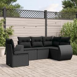 Salon de jardin 5 pcs avec coussins noir r&eacute;sine tress&eacute;e