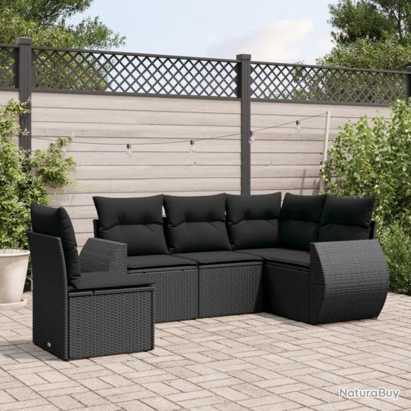 Salon de jardin 5 pcs avec coussins noir r�sine tress�e