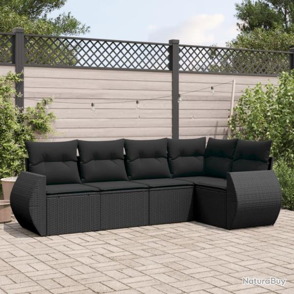 Salon de jardin 5 pcs avec coussins noir r�sine tress�e