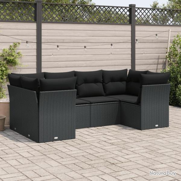 Salon de jardin 6 pcs avec coussins noir r�sine tress�e