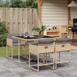 Ensemble &agrave; manger de jardin coussins 5 pcs m&eacute;lange beige rotin