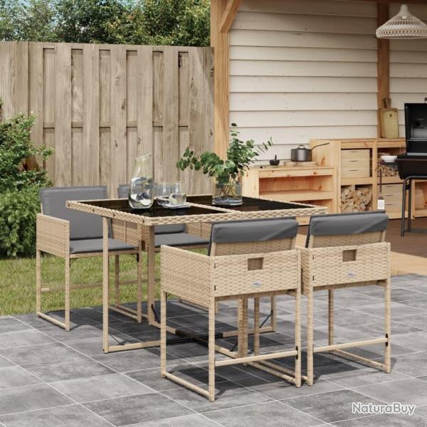 Ensemble � manger de jardin coussins 5 pcs m�lange beige rotin alsavelo