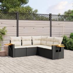 Salon de jardin 5 pcs avec coussins noir r&eacute;sine tress&eacute;e
