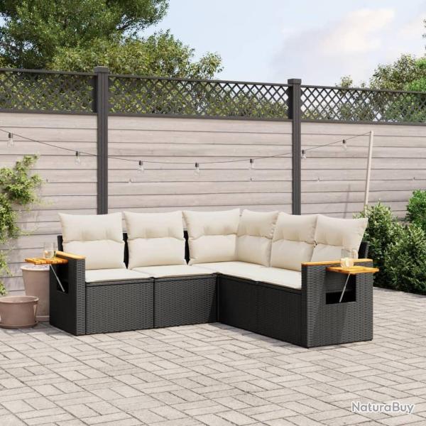 Salon de jardin 5 pcs avec coussins noir r�sine tress�e