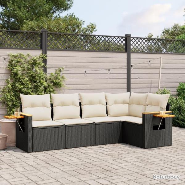Salon de jardin 5 pcs avec coussins noir r�sine tress�e