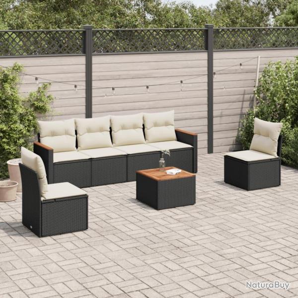 Salon de jardin 7 pcs avec coussins noir r�sine tress�e alsavelo