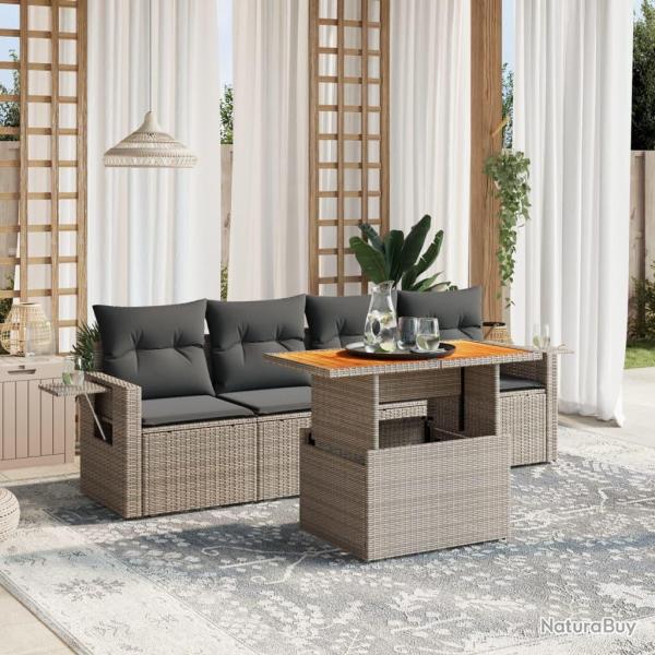 Salon de jardin 5 pcs avec coussins gris r�sine tress�e