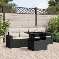 Salon de jardin 5 pcs avec coussins noir r&eacute;sine tress&eacute;e