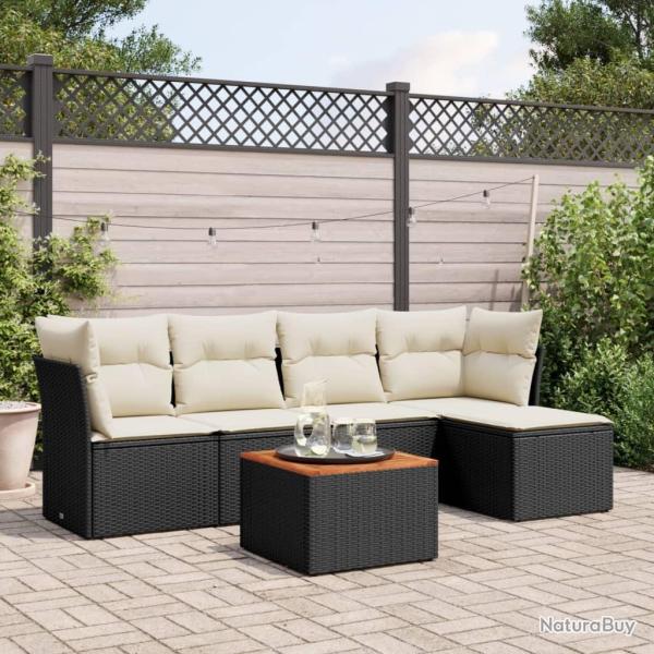Salon de jardin 6 pcs avec coussins noir r�sine tress�e