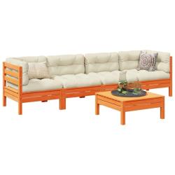 Salon de jardin 5 pcs avec coussins cire marron bois pin massif alsavelo