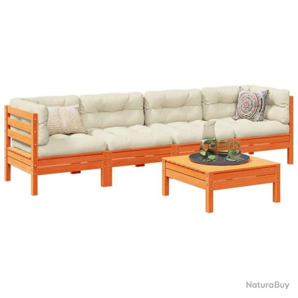 Salon de jardin 5 pcs avec coussins cire marron bois pin massif alsavelo