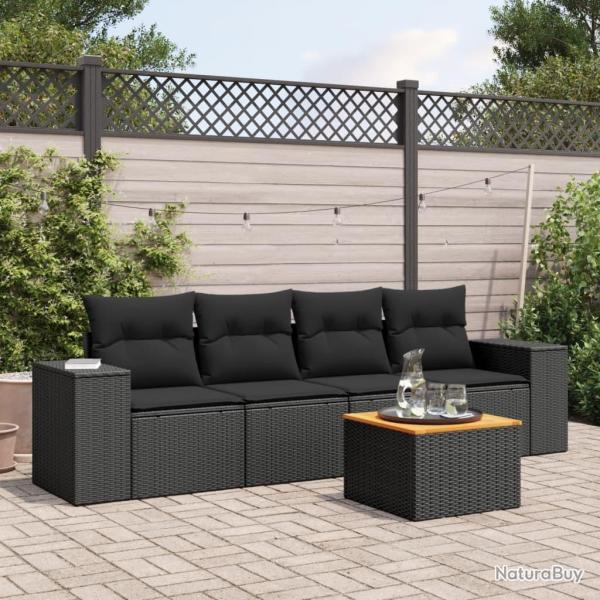 Salon de jardin 5 pcs avec coussins noir r�sine tress�e