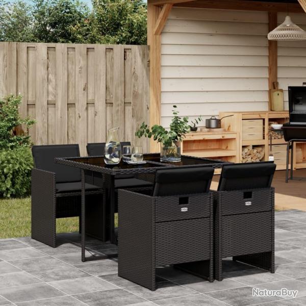 Ensemble � manger de jardin coussins 5pcs Noir R�sine tress�e alsavelo