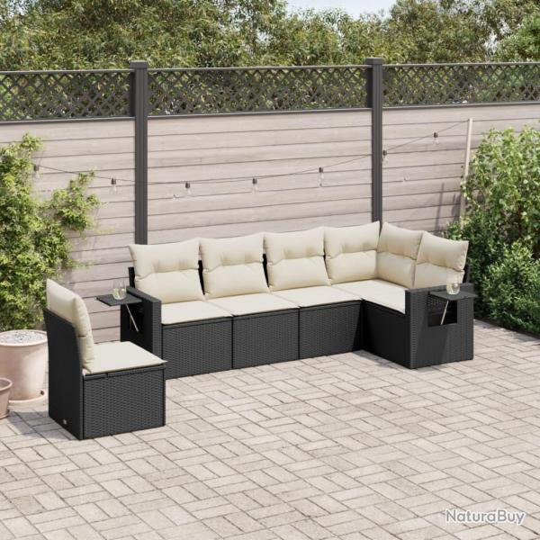 Salon de jardin 6 pcs avec coussins noir r�sine tress�e alsavelo
