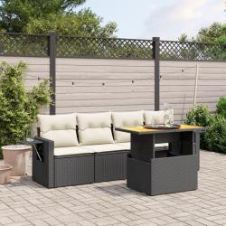 Salon de jardin 5 pcs avec coussins noir r&eacute;sine tress&eacute;e