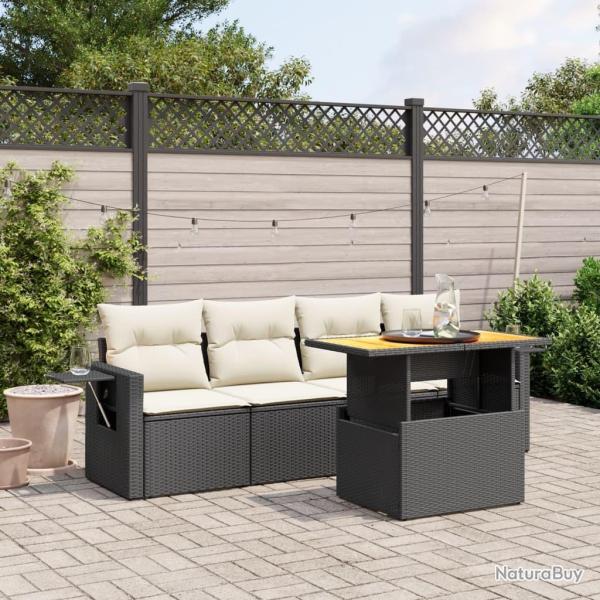 Salon de jardin 5 pcs avec coussins noir r�sine tress�e