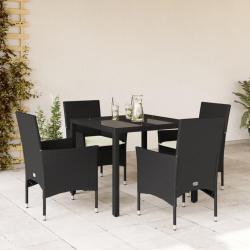 Ensemble &agrave; manger de jardin et coussins 5 pcs noir rotin verre