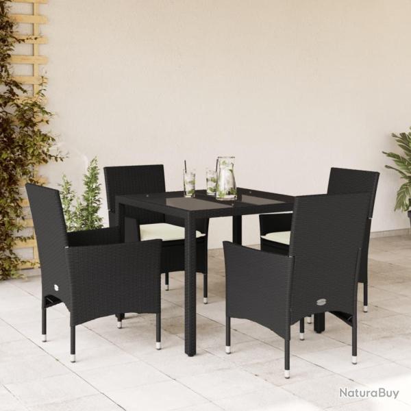 Ensemble � manger de jardin et coussins 5 pcs noir rotin verre