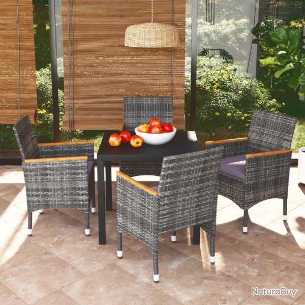 Ensemble � manger de jardin coussins 5pcs R�sine tress�e Gris alsavelo