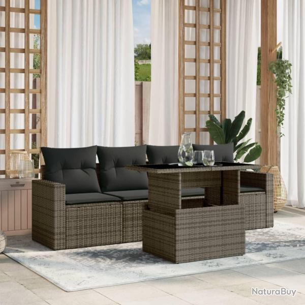 Salon de jardin 5 pcs avec coussins gris r�sine tress�e