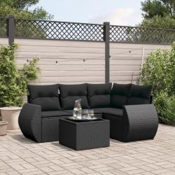 Salon de jardin 5 pcs avec coussins noir r&eacute;sine tress&eacute;e