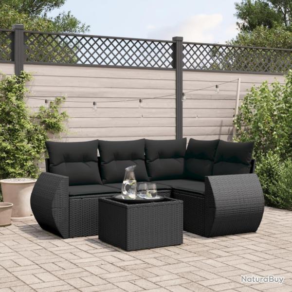 Salon de jardin 5 pcs avec coussins noir r�sine tress�e