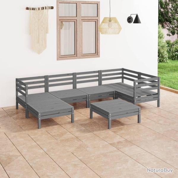 Salon de jardin 7 pcs Bois de pin massif Gris alsavelo
