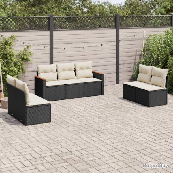 Salon de jardin 7 pcs avec coussins noir r�sine tress�e