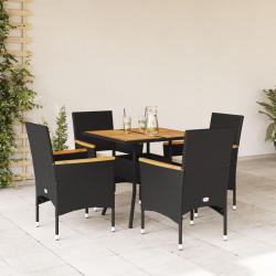 Ensemble &agrave; manger de jardin et coussins 5 pcs noir rotin acacia alsavelo
