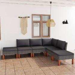 Salon de jardin 6 pcs avec coussins R&eacute;sine tress&eacute;e Gris