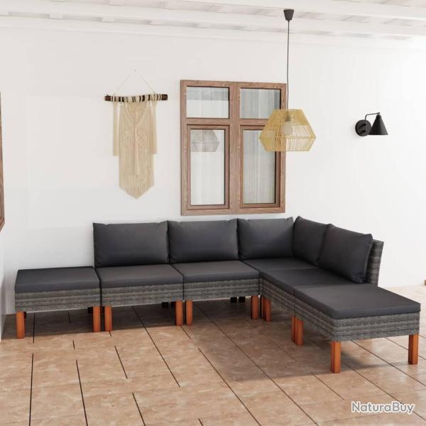 Salon de jardin 6 pcs avec coussins R�sine tress�e Gris