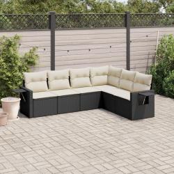 Salon de jardin 6 pcs avec coussins noir r&eacute;sine tress&eacute;e