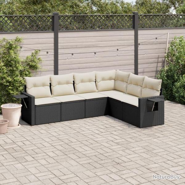 Salon de jardin 6 pcs avec coussins noir r�sine tress�e alsavelo