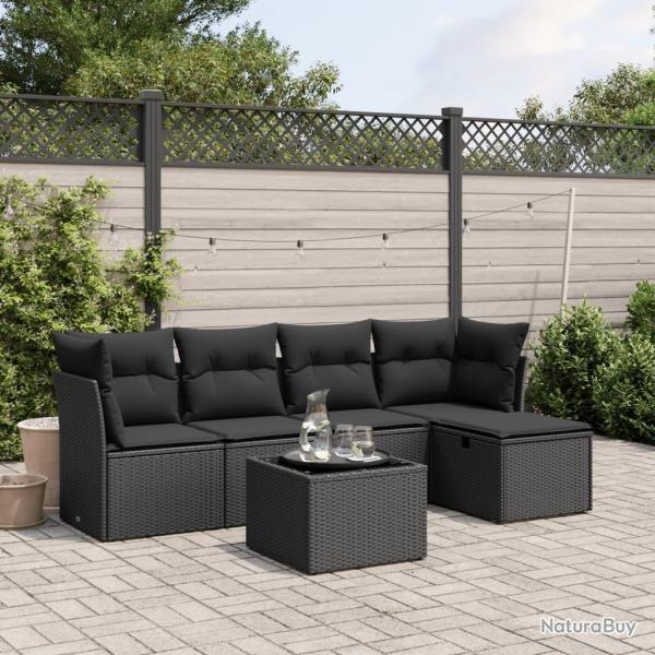 Salon de jardin 6 pcs avec coussins noir r�sine tress�e