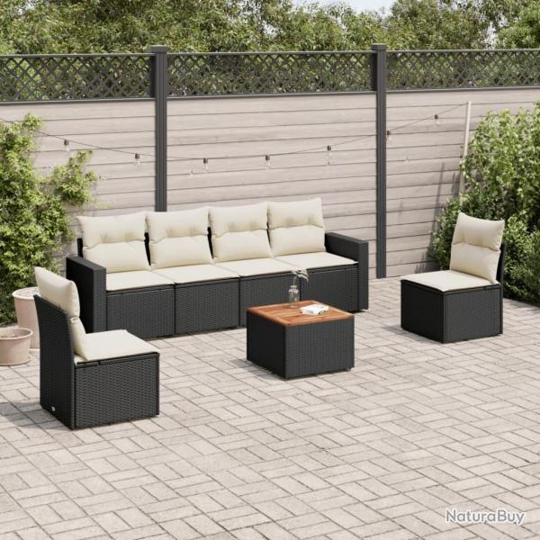 Salon de jardin 7 pcs avec coussins noir r�sine tress�e alsavelo