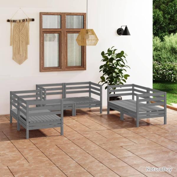 Salon de jardin 6 pcs Gris Bois de pin massif alsavelo