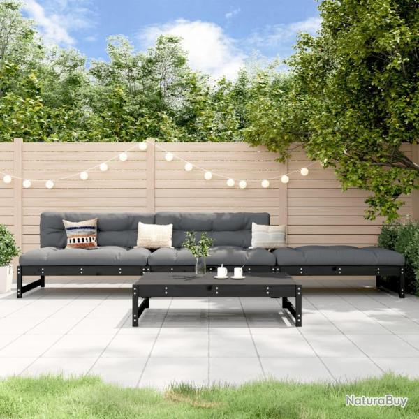 Salon de jardin 4 pcs noir bois massif de pin alsavelo