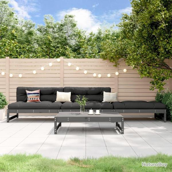 Salon de jardin 4 pcs gris bois massif de pin alsavelo
