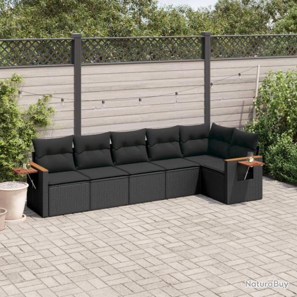 Salon de jardin 6 pcs avec coussins noir r�sine tress�e