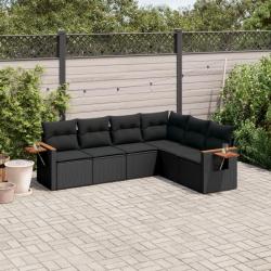 Salon de jardin 6 pcs avec coussins noir r&eacute;sine tress&eacute;e