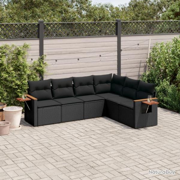 Salon de jardin 6 pcs avec coussins noir r�sine tress�e