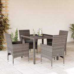 Ensemble &agrave; manger de jardin et coussins 5 pcs gris rotin verre